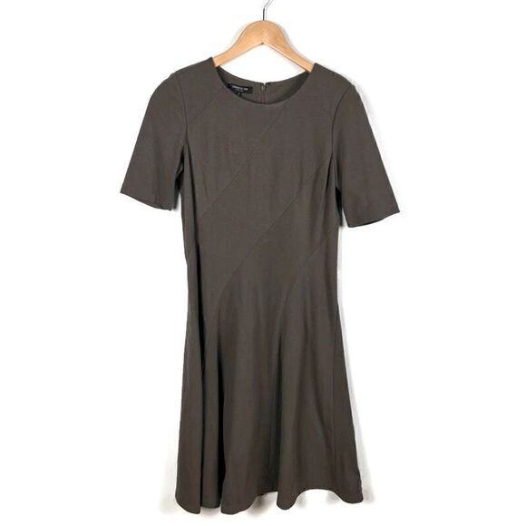 Lafayette 148 Career Dress Short Sleeve Midi Fit & Flare Career Taupe 6 - Picture 1 of 11